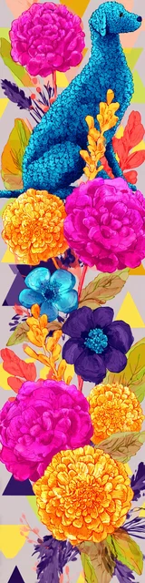 Free dog bookmark featuring a dog profile in neon colors